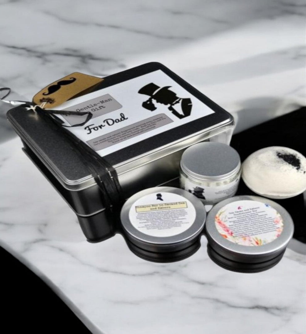 The Gentleman Can Gift Tin with Bath Bomb, Whipped Shaving Soap, Shampoo and Conditioner Bar-0